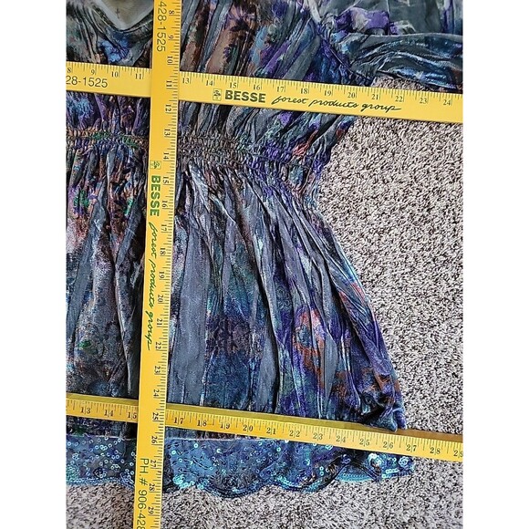 Live and Let Live Top Sz 2X Multicolor Velour Boho Lace Hem  3/4 Sleeve V-Neck - Picture 5 of 10